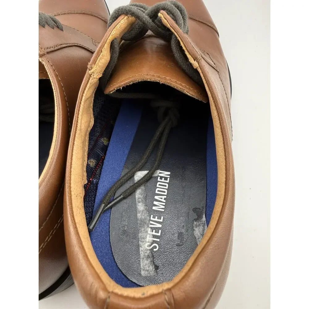NWOB Mens Steve Madden Isline Brown Leather Cap Toe Formal Derby Shoes Size 8.5